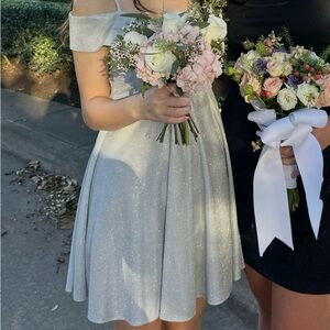 Sparkling Silver Off-Shoulder Dress